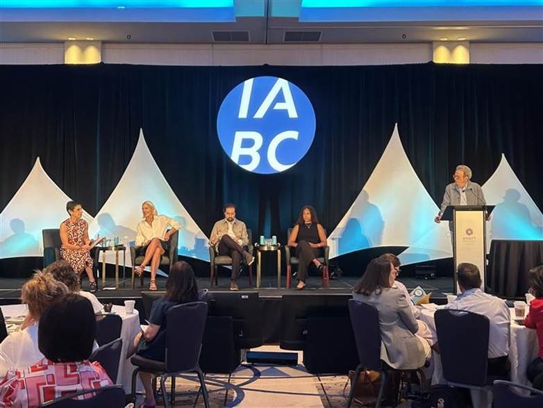 Panelists on stage at IABC World Conference 2025. From left to right: Barby K. Siegal (Global CEO, Zeno Group), Jessica O'Callaghan (Managing Director, DeVries Global), Kamyar Naficy (Managing Director, Alberin; IABC IEB Chair 2024-2025), India Starr (USC Center for Public Relations), Fred Cook (USC Center for Public Relations) Panelists on stage at IABC World Conference 2025. From left to right: Barby K. Siegal (Global CEO, Zeno Group), Jessica O'Callaghan (Managing Director, DeVries Global), Kamyar Naficy (Managing Director, Alberin; IABC IEB Chair 2024-2025), India Starr (USC Center for Public Relations), Fred Cook (USC Center for Public Relations)